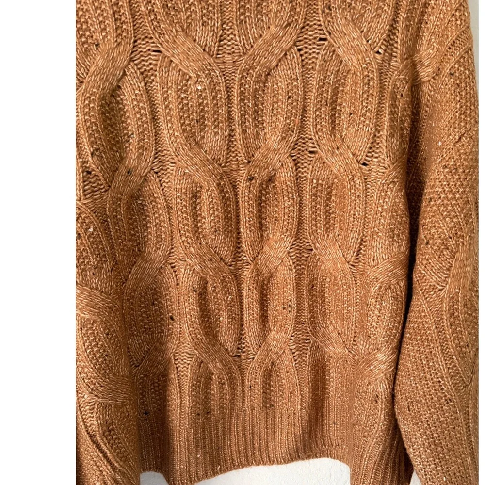 NWT ana Womens Cable Knit Funnel Neck Sweater XXL Brown Pullover Cozy Chunky